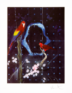 Damien Hirst, Red Bird and Parrot with Shark Jaw, 2012.