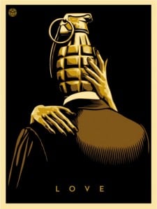 Shepard Fairey, Love is the drug, 2012. (gold)