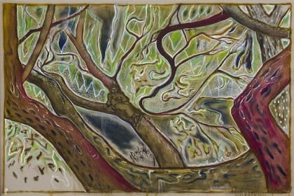 Billy Childish, in a willow tree, Kroonstad 1901, 2014