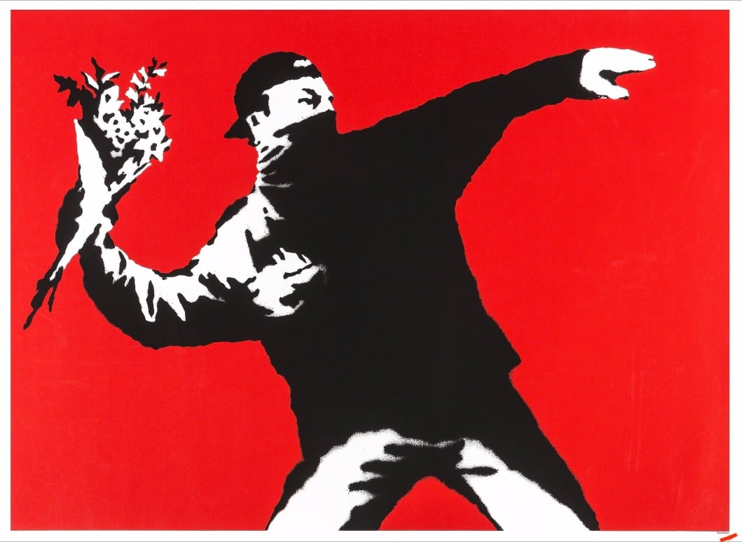 Banksy - Love is in the Air  (Flower Trower) - 2003