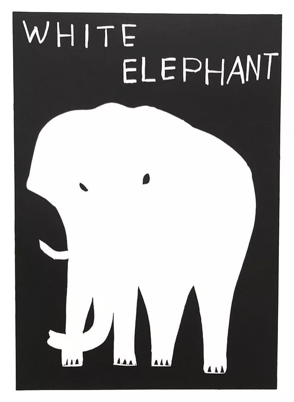 David Shrigley - Linocut (WHITE ELEPHANT) 2021