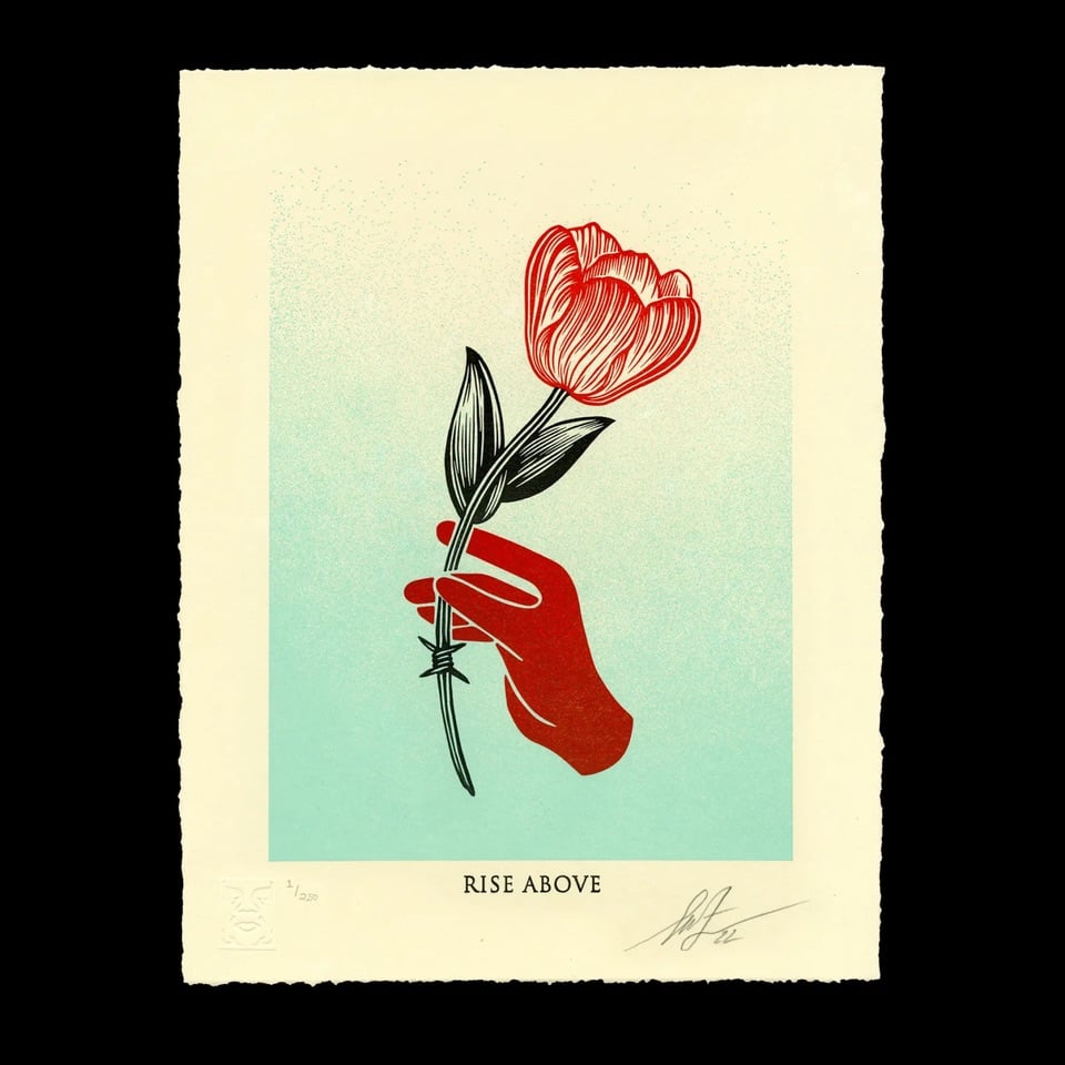 Shepard Fairey - Rise Above Barbwire Flower - Blue & Red - 2022