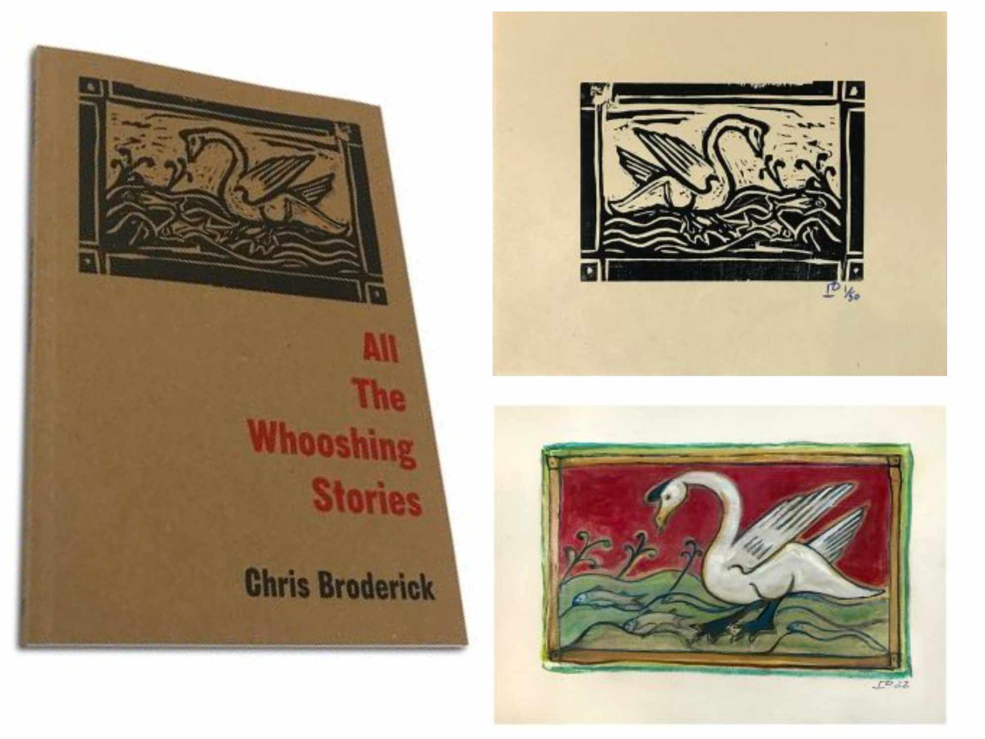 Billy Childish x Chris Broderick - All The Whooshing Stories - Woodcut and Watercolour - 2023