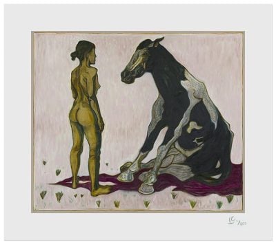 Billy Childish - girl with sitting horse - 2023 Billy Childish - girl with sitting horse - 2023