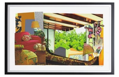 Mickalene Thomas - Interior: Red Couch and Landscape - 2024