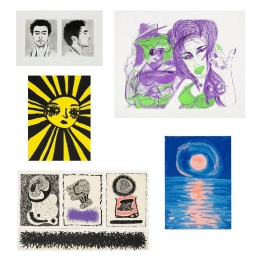Five individual silkscreen prints by Ann Craven, Rachel Harrison, Sam McKinniss, Arthur Simms, Tabboo! - 2025