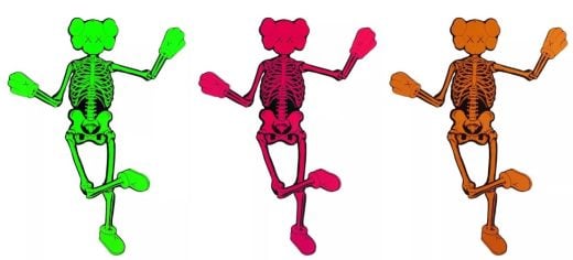Private Collection - KAWS - Green, Pink and Orange Companion Skeleton - 2007